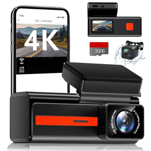 Dashcam Auto Vorne Hinten 4K/1080P mit WiFi, Dual Dash CamAuto Kamera mit 1,47" IPS-Bildschirm, mit 32GB SD Karte, Parküberwachung, Nachtsicht, G-Sensor, Loop-Aufnahme, 170 ° Weitwinkel WDR, Max 256GB Dashcam Auto Vorne Hinten 4K/1080P mit WiFi, Dual Dash CamAuto Kamera mit 1,47" IPS-Bildschirm, mit 32GB SD Karte, Parküberwachung, Nachtsicht, G-Sensor, Loop-Aufnahme, 170 ° Weitwinkel WDR, Max 256GB von Veement