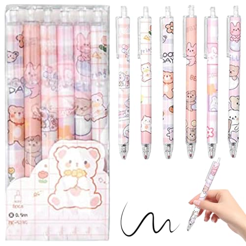 Kawaii Pen Süßes Cartoon Gel 0,5 mm neutraler Stiftkaste Kawaii Pens School Supplies süße Ins Press Wasserstift Set für Jungen Büro Girls 6pcs von Veesper