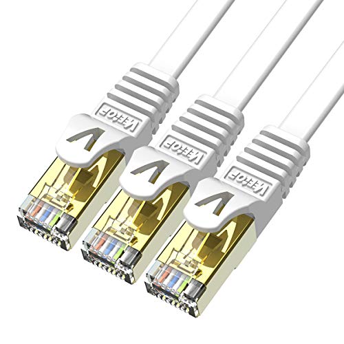 Veetop 0,5m x 3 Stück Lan Kabel Cat 7 Netzwerkkabel Patchkabel für 10 Gigabit Ethernet, Flexibel und Robust mit vergoldetem RJ45. Weiß von Veetop