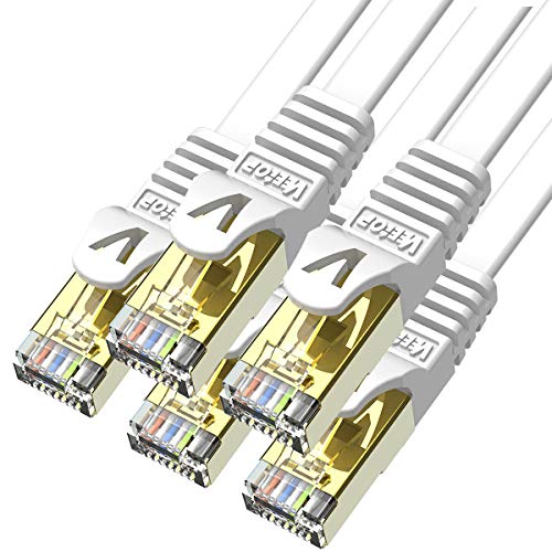 Veetop 0,5m x 5 Stück Lan Kabel Cat 7 Netzwerkkabel Patchkabel für 10 Gigabit Ethernet, Flexibel und Robust mit vergoldetem RJ45. Weiß von Veetop