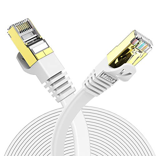 Veetop Cat 7 Lan kabel flach 10Gbps Netzwerkkabel Internet Ethernet Patch mit vergoldetem RJ45 (1m, Weiß) von Veetop