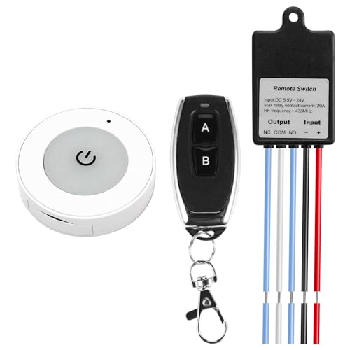 Vegena 12V Funkschalter mit Fernbedienung, Drahtloser Fernschalter, 433MHz Funk Fernbedienung Schalter DC 5V/12V/24V, Mini Relais Wireless Lichtschalter Fernbedienung für Lampe Deckenleuchten von Vegena