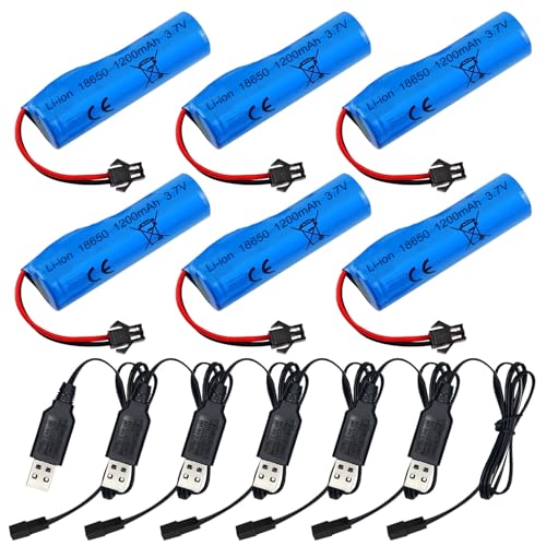 Vegena 6 Stück 3.7v 1200mah Li-Ion Battery RC Batterie Wiederaufladbare with 4 USB Chargers Sm-2P Plug Li Ion Power Ersatz Akku Für Rc Fahrzeuge, Boote, Panzer, Autos, Schiffe, Roboter, Stunt Car von Vegena