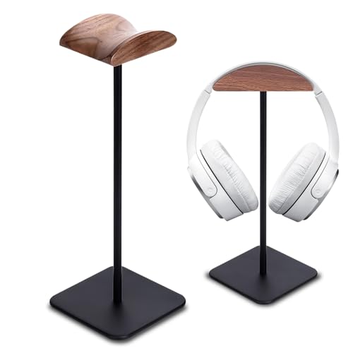 Vegena Kopfhörer Ständer,Walnussholz & Aluminium Headset-Ständer,Gaming Kopfhörer Halter Mit Schwer,Headphone Stand Aus Holz Für Over-Ear-Kopfhörer,Helm(Schwarz) von Vegena