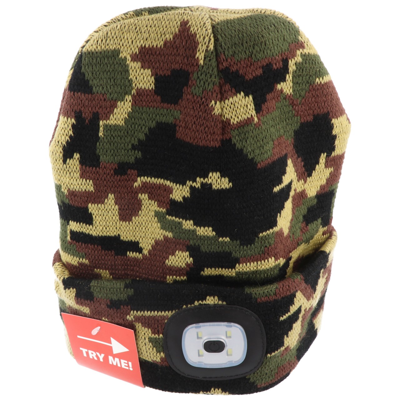 Größe XS, extra kleine Mütze mit LED-Frontleuchte, Strickmütze mit LED-Licht ideal zum Joggen, Campen, Arbeiten, Spazieren etc., wiederaufladbar per USB und waschbar, tarnfarben camouflage von Velamp