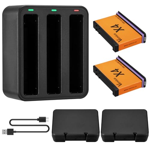 Vemico 360 X4 Akku Ladegerät Set 2 X 2500mAh 360 One X4 Akkus 3 Kanal LED X4 Ladegerät Typ-C mit und Micro-USB Ladeschnittstelle für 360 One X4 Kamera（Achtung: Nicht wasserdicht） von Vemico