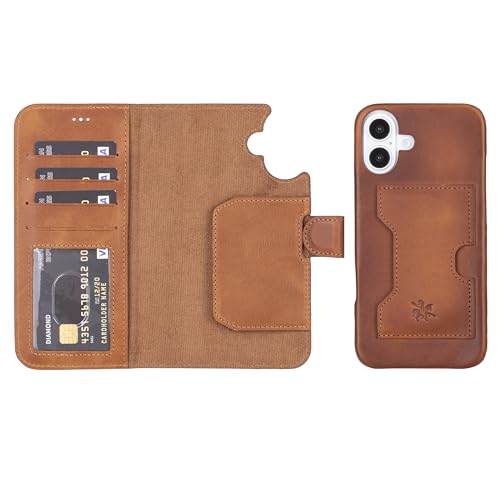 Venito Florence Schutzhülle für iPhone 16 Plus, luxuriöses, handgefertigtes Premium-Leder, 2-in-1-Brieftasche, abnehmbare, nicht magnetische Klappabdeckung, Fall-/Aufprallschutz mit Kamera-Abdeckung, von Venito