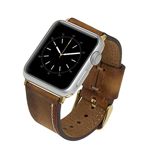 Venito Forio handgefertigtes Premium-Leder-Uhrenarmband, kompatibel mit Apple Watch iWatch Serie 1, 2, 3, 4, 5, 6, 7, SE (Antikbraun mit goldfarbenen Edelstahl-Hardware, 38 mm - 40 mm - 41 mm) von Venito