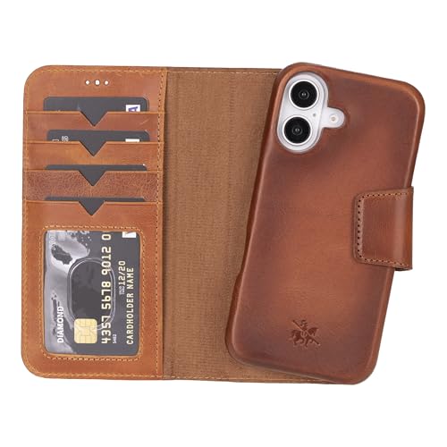 Venito Vicenza Kompatibel mit iPhone 16 Wallet Case mit Kartenhalter, MagSafe-kompatibel, Leder, abnehmbar, starker magnetischer Ständer, Klappabdeckung, Fall-/Aufprallschutz 6,1 Zoll, Antikbraun von Venito