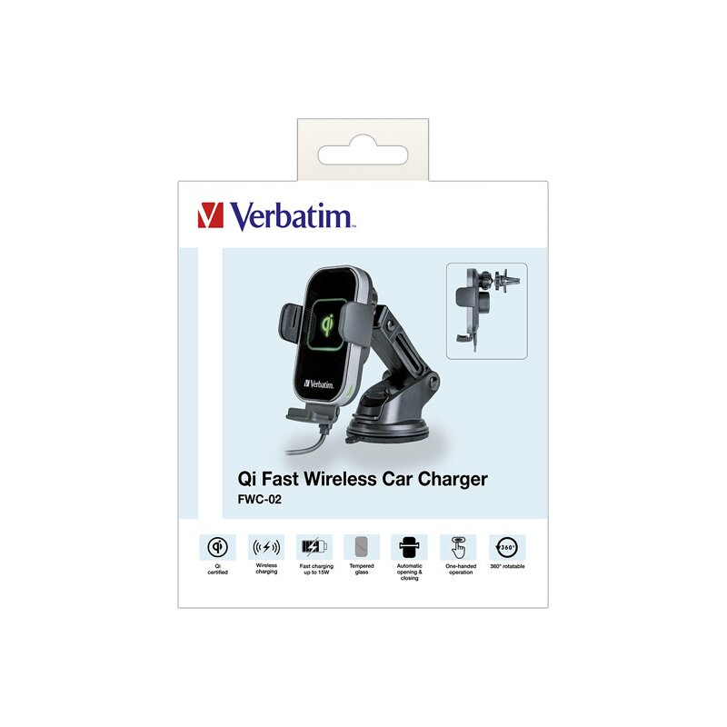 Fast Wireless Charger, KFZ, Qi, 9V/12V, FWC-02 von Verbatim