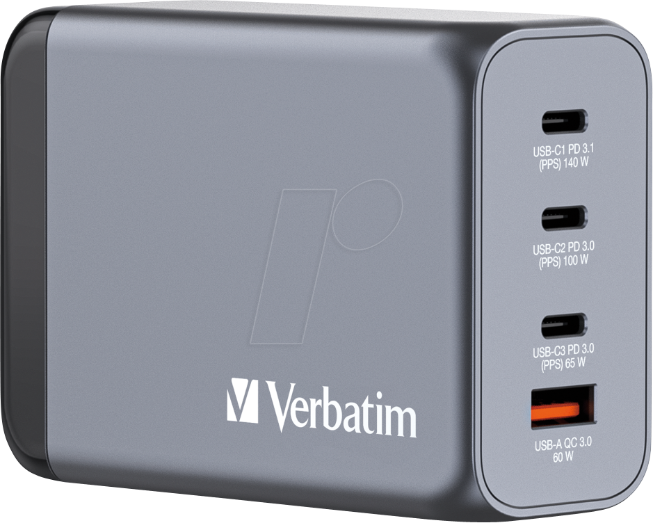 VERBATIM 32205 - USB-Ladegerät, 240 W, 3x USB-C PD, 1x USB-A QC 3.0, GaN von Verbatim