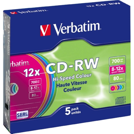 VERBATIM 43167(VE5)  - CD-RW 80Min/700MB/8-12 Slimcase (5 Disc) VERBATIM 43167 (Inhalt: 5) von Verbatim