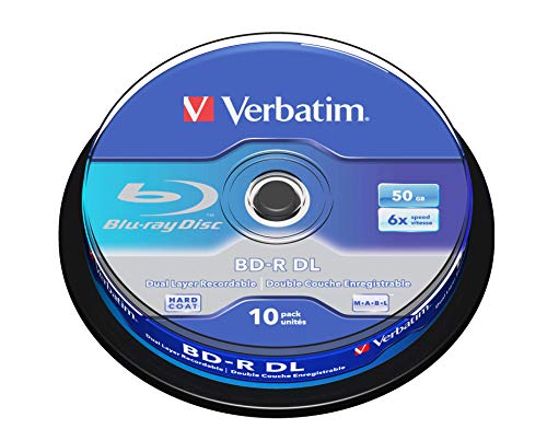 Verbatim BD-R Dual Layer Blu-ray Rohlinge 50 GB, Blu-ray-Disc mit 6-facher Schreibgeschwindigkeit, mit Kratzschutz, 10er-Pack Spindel, Blu-ray-Disks für Video- und Audiodateien von Verbatim