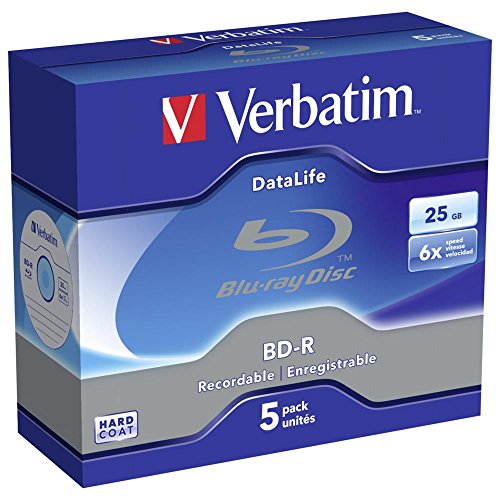 Verbatim BD-R SL Blu Ray Rohlinge, Datalife Blu Ray Disc mit 25 GB Datenspeicher, kompatibel mit Blu Ray Playern und Brennern sämtlicher Hersteller, 5er Pack von Verbatim