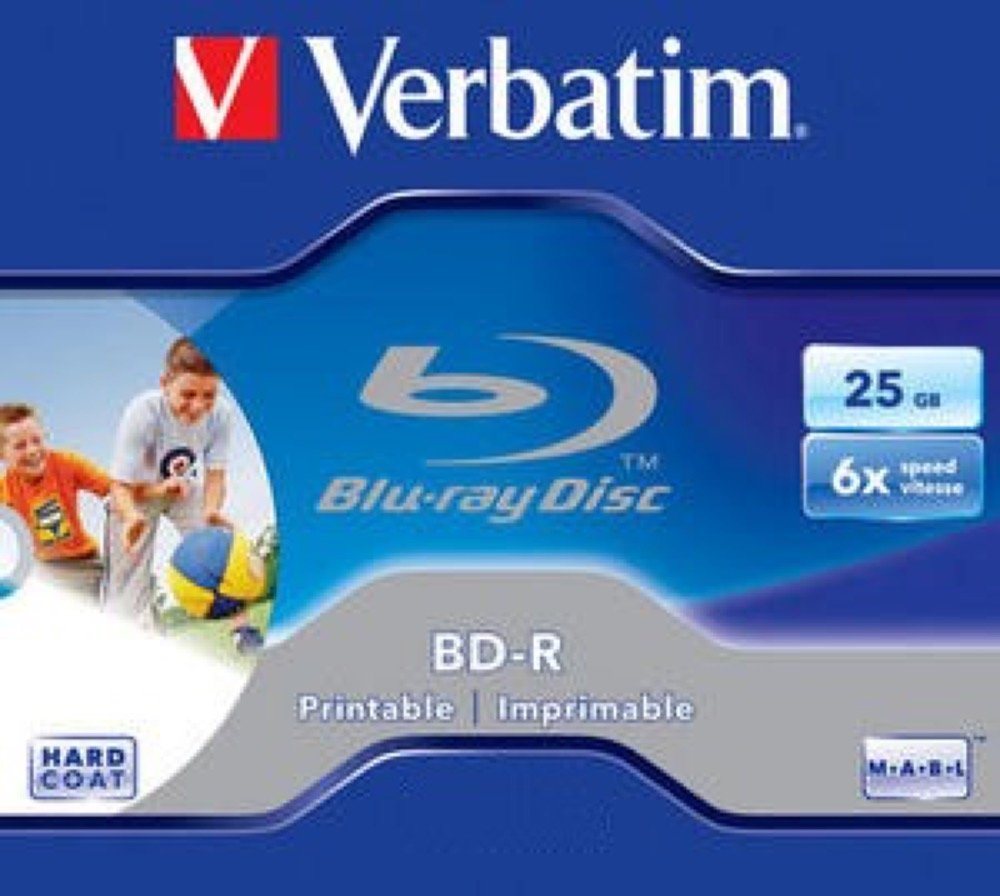 Verbatim Blu-ray-Rohling 1 Verbatim Rohling Blu-ray BD-R full printable 25GB 6x Jewelcase von Verbatim