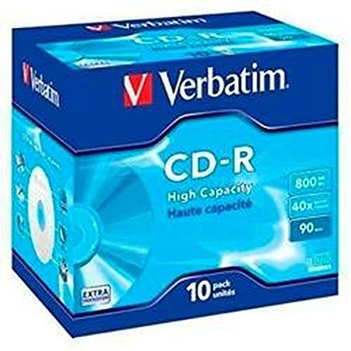 Verbatim CD-R High Capacity, CD-Rohlinge mit 800 MB Datenspeicher, ideal für Foto- und Video-Aufnahmen, kompatibel mit jedem konventionellen CD-Laufwerk, 10er Pack Jewel Case von Verbatim