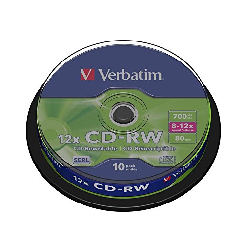 Verbatim CD-RW 700 MB, 10er Pack Spindel, CD Rohlinge beschreibbar, 12-fache Brenngeschwindigkeit mit langer Lebensdauer, leere CDs, Audio CD Rohling rewritable, CD leer von Verbatim