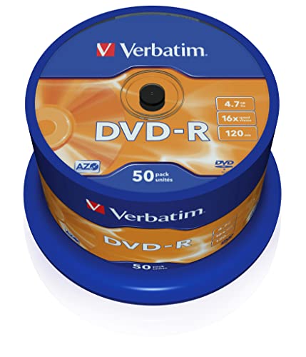 Verbatim DVD-R 16x Matt Silver 4.7GB, 50er Pack Spindel, DVD Rohlinge beschreibbar, 16-fache Brenngeschwindigkeit & Hardcoat Scratch Guard, DVD-R Rohlinge, DVD leer, Rohlinge DVD von Verbatim