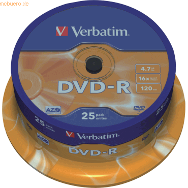 Verbatim DVD-Rohlinge DVD-R 4,7GB/16x auf Spindel VE=25 Stück von Verbatim