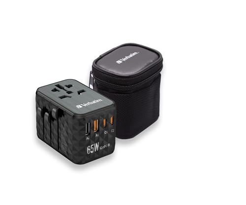 Verbatim GaN Universal Reiseadapter UTA‑10, 85 W, Steckdosenadapter mit USB‑A und 3 USB-C Anschlüssen, Schnellladegerät für Laptop, Handy, Kamera und Co, Reisestecker weltweit einsetzbar, 100-250 V von Verbatim