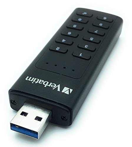 Verbatim Keypad Secure USB-Stick, USB-3.2 Gen 1, 128GB, Speicherstick mit Passcodeschutz & Verschlüsselung, inkl. USB-A Verlängerungskabel, USB-3 für Laptop Notebook & Co, schwarz von Verbatim