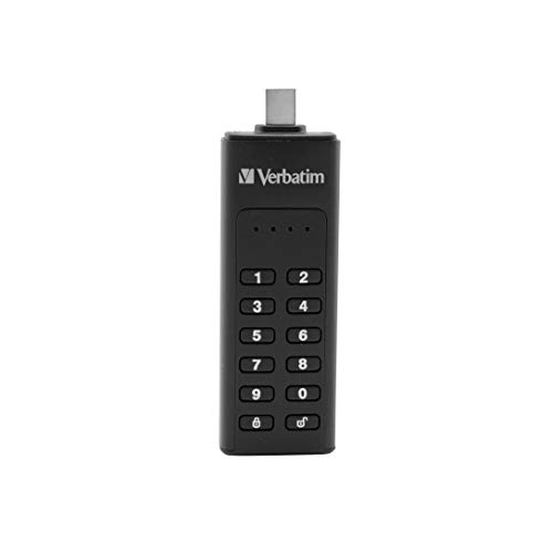 Verbatim Keypad Secure USB-Stick, USB Type-C, 128GB, Speicherstick mit Passcodeschutz & Verschlüsselung, inkl. USB-C Verlängerungskabel, USB Typ-C für Laptop Notebook & Co, schwarz von Verbatim