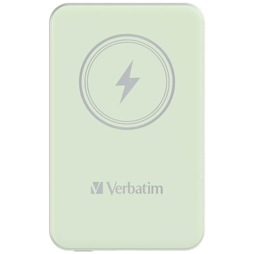 Verbatim Magnetic Power Bank 5000 mAh, Wireless Charger 15 W, 20 W PD per USB-C, Powerbank klein und magnetisch für iPhone 15, 14, 13, 12, Pro, Max, Samsung, iPad, grün von Verbatim