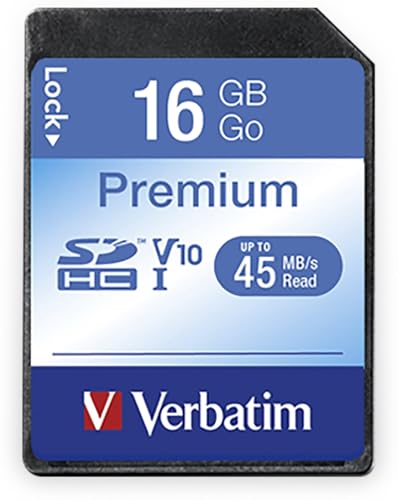 Verbatim Premium U1 SDHC Speicherkarte, 16 GB, SD Karte für Full HD Videoaufnahmen, Karte mit integriertem Schreibschutz, Speicherkarte schwarz, SD Speicherkarte für ua. Kamera und PC von Verbatim