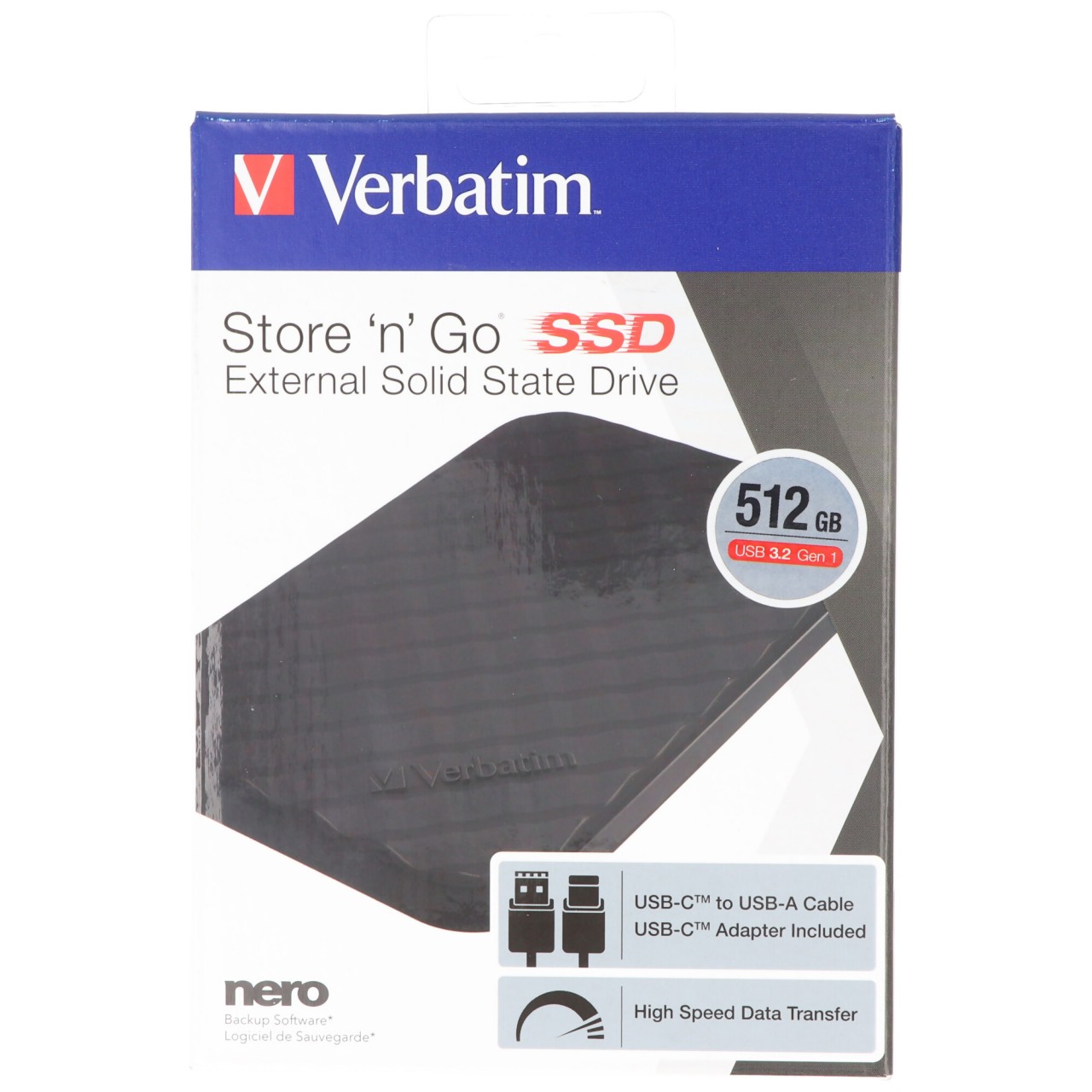 Verbatim SSD 512GB, USB 3.2, Typ A-C, 6.35cm (2.5'') Store n Go, (R) 400MB/s, (W) 400MB/s, Retail von Verbatim