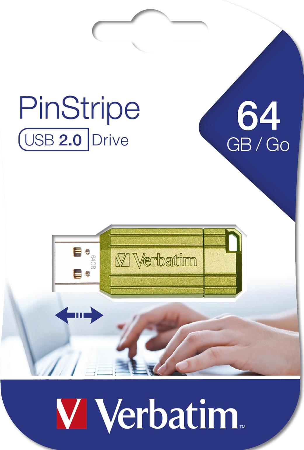 Verbatim Store n Go Pinstripe USB 2.0 Eucalyptus Green 64GB - - 64 GB USB-Stick USB Typ-A Blau (49964) von Verbatim