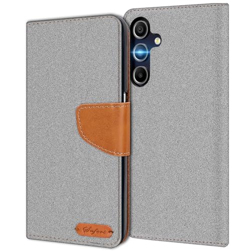 Verco kompatibel mit Samsung Galaxy A15 Hülle, Schutzhülle für Samsung A15 4G/5G Tasche Denim Textil Book Case Flip Case - Klapphülle Grau von Verco