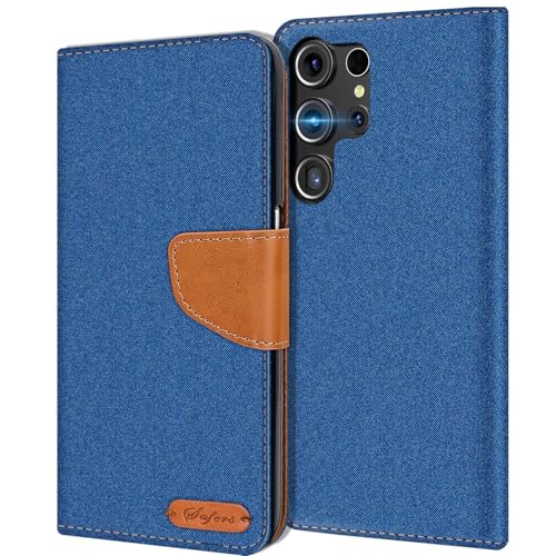 Verco kompatibel mit Samsung Galaxy S24 Ultra Hülle, Schutzhülle für Samsung S24 Ultra 5G Tasche Denim Textil Book Case Flip Case - Klapphülle Blau von Verco