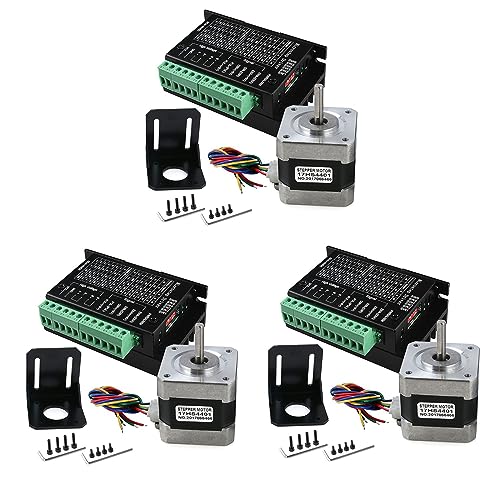 Vereen 3X TB6600 4A 9-42V Schritt Motor Treiber CNC Steuerung mit Schritt Motor Nema 17 Bipolar 1.7A 40N.cm Haltemoment und Motor Halterung für 3D Drucker Hobby CNC Router von Vereen