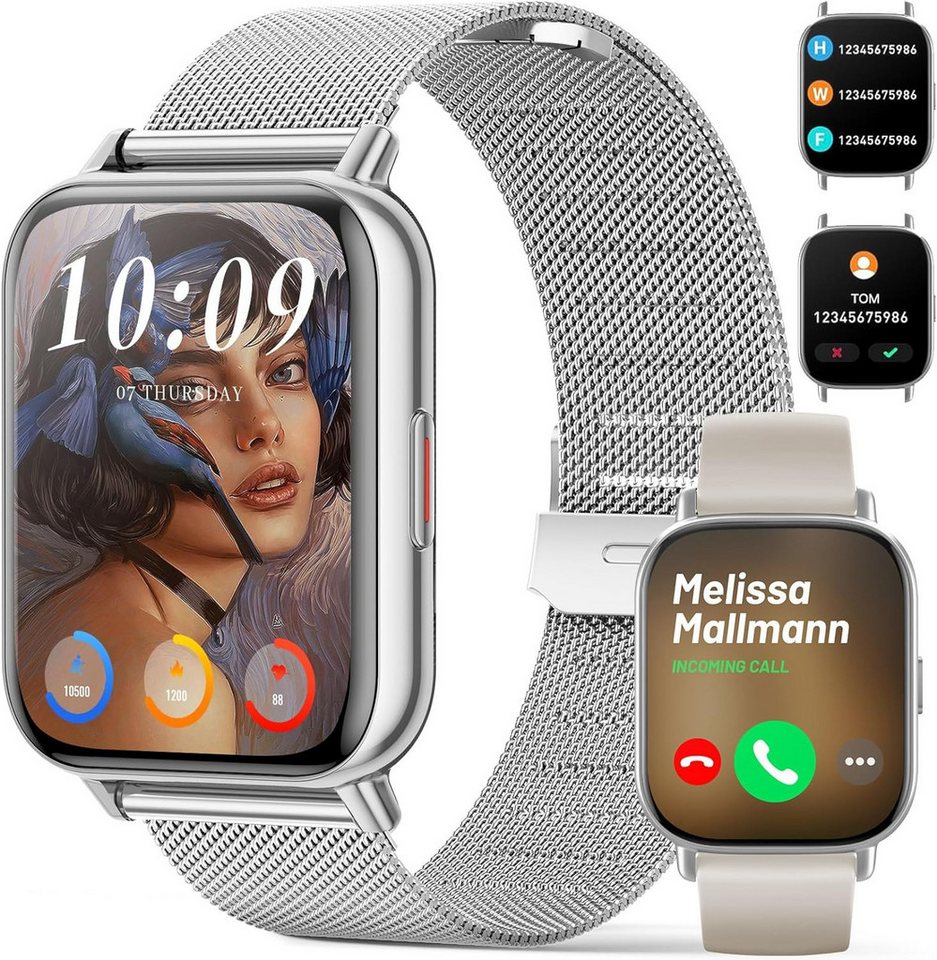 Verfupet für Damen und Herren mit Telefonfunktion 2024 Fitness Smartwatch (1.85 Zoll, Andriod iOS), mit SpO2/Herzfrequenz/Kalorien/Schrittzähler, 5ATM Wasserdichter von Verfupet