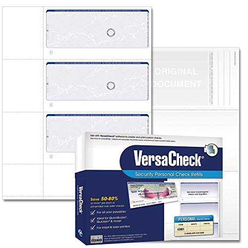 VersaCheck TopSecure Personal Blanko Checks mit UV Sicherheit und DNA Biomarker, Form 3001, Prestige Muster, blau, 500 Blatt von VersaCheck