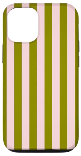 Hülle für iPhone 12/12 Pro Rosafarbener olivgrüner gestreifter süßer, mädchenhafter ästhetischer Preppy-Streifen von Vertical Stripes Elegant Pattern