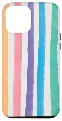 Hülle für iPhone 12 Pro Max Aquarell Regenbogen Gestreift Girly Aesthetic Preppy Stripes von Vertical Stripes Elegant Pattern