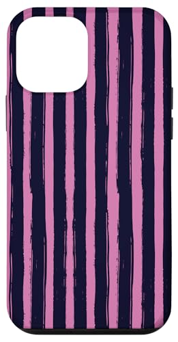 Hülle für iPhone 12 mini Blau, Marineblau, Rosa, gestreift, mädchenhaft, ästhetisch, adrette Streifen von Vertical Stripes Elegant Pattern