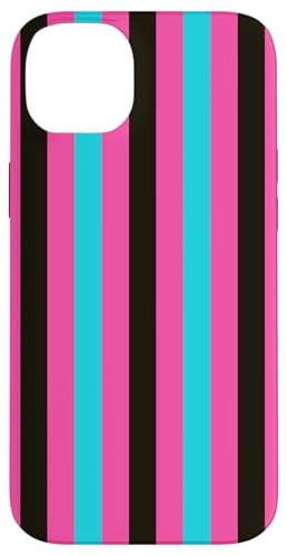 Hülle für iPhone 14 Plus Rosa Blau Gestreift Ästhetisch Girly Preppy Black Stripes von Vertical Stripes Elegant Pattern