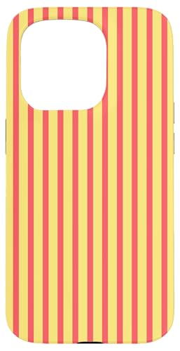 Hülle für iPhone 15 Pro Gelbe Korallenrosa gestreifte ästhetische Mädchen adrette Streifen von Vertical Stripes Elegant Pattern