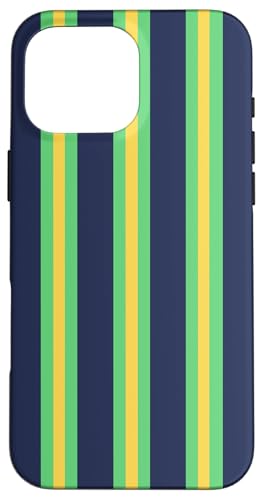 Hülle für iPhone 16 Pro Max Grün Gelb gestreift ästhetisch Mädchen adrette marineblaue Streifen von Vertical Stripes Elegant Pattern