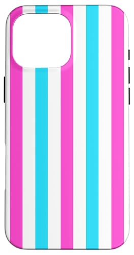 Hülle für iPhone 16 Pro Max Rosa Blau gestreift ästhetisch Mädchen adrette weiße Streifen von Vertical Stripes Elegant Pattern