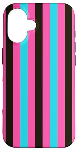 Hülle für iPhone 16 Rosa Blau Gestreift Ästhetisch Girly Preppy Black Stripes von Vertical Stripes Elegant Pattern