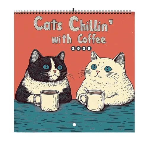 Katzenkalender 2025,Chilling Cats With Coffee Wandkalender 2025,Lustiger Katzenkalender Mit 12 Katzenillustrationen Für Die Inneneinrichtung,Monatlicher Wandkalender Mit Kaffeemotiv Für Familienplaner von Vesidoloy