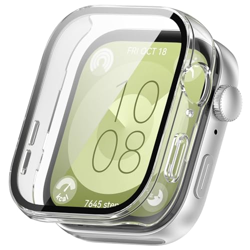 VeveXiao Hülle Kompatibel mit Huawei Watch Fit 3, PC Harter Rahmen Eingebettet mit Panzerglasfolie Displayschutzfolie Premium Leichte Schutzhülle (Transparent) von VeveXiao