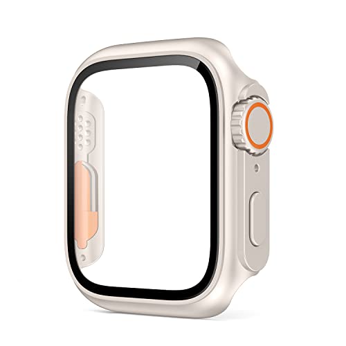 VeveXiao Kompatibel mit Apple Watch Serie 8 7, 45 mm Displayschutzfolie, Wechsel zu Ultra, PC-Gehäuse, gehärtete Glasfolie, Stoßstangen-Schutzhülle für iWatch 45 mm Serie 8 7, Starlight von VeveXiao