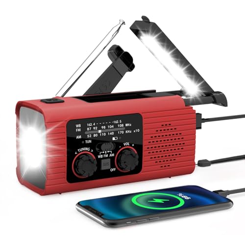 Solar-Handkurbel-Radio, Solar-Power-Radio | Tragbares AM/FM/NOAA-Aufziehradio,Radio-Taschenlampe, 3-Wege-Aufladung, SOS-Alarm, Radio-Powerbank für Reisen, Lange Autofahrten von Vibhgtf