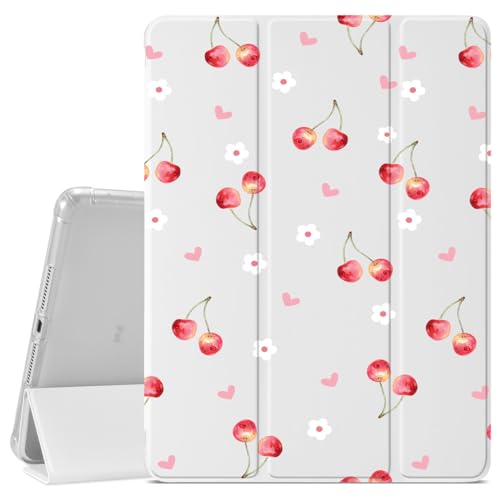 Cute Cherry Schutzhülle für iPad Pro 13 Zoll (M4) 2024, mädchenhafte Schutzhülle, Stifthalter und transparente, weiche TPU-Rückseite und dreifach gefaltete Smart-Tablet-Hülle, Weiß (Modellnummer: von VibrantFruitique