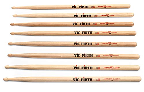 Vic Firth American Classic Series Drumsticks - 5B - American Hickory - Holz Tip - Natur- 4 Paar Value Pack von Vic Firth