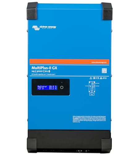 Victron Energy MultiPlus-II GX Reiner Sinus Wechselrichter 70 Amp Batterie Ladegerät, Spannungswandler, Transferschalter Inverter Charger, 3000VA 24-Volt 230V von Victron Energy